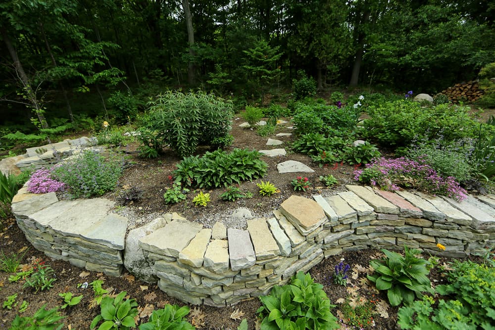 Stone steps set into the planted approach.