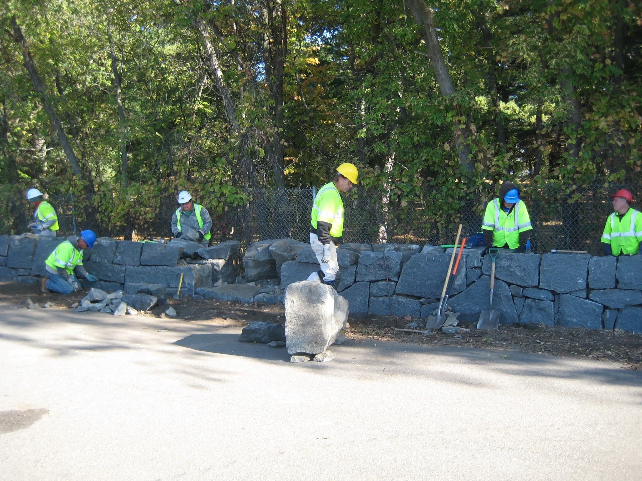 Restored dry stone wall at the Camp Ripley entrance.