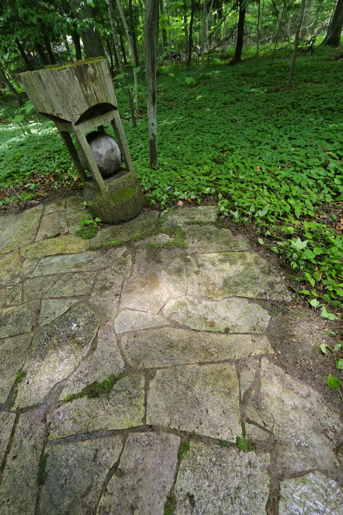 A finished stone stair set seen from above.